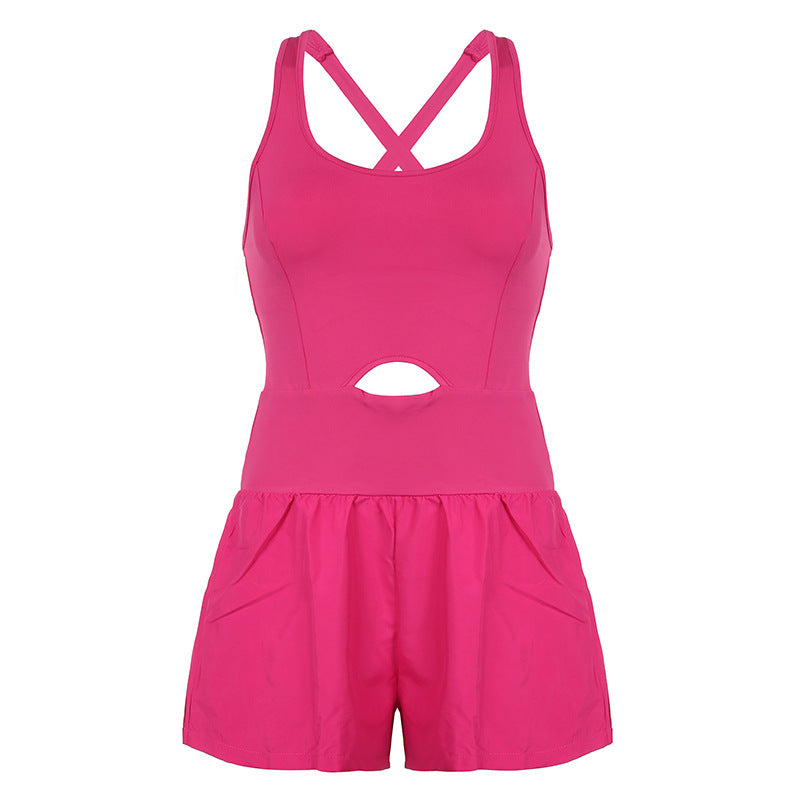 Women's Hollow Cross Back Tennis & Athletic Jumpsuit